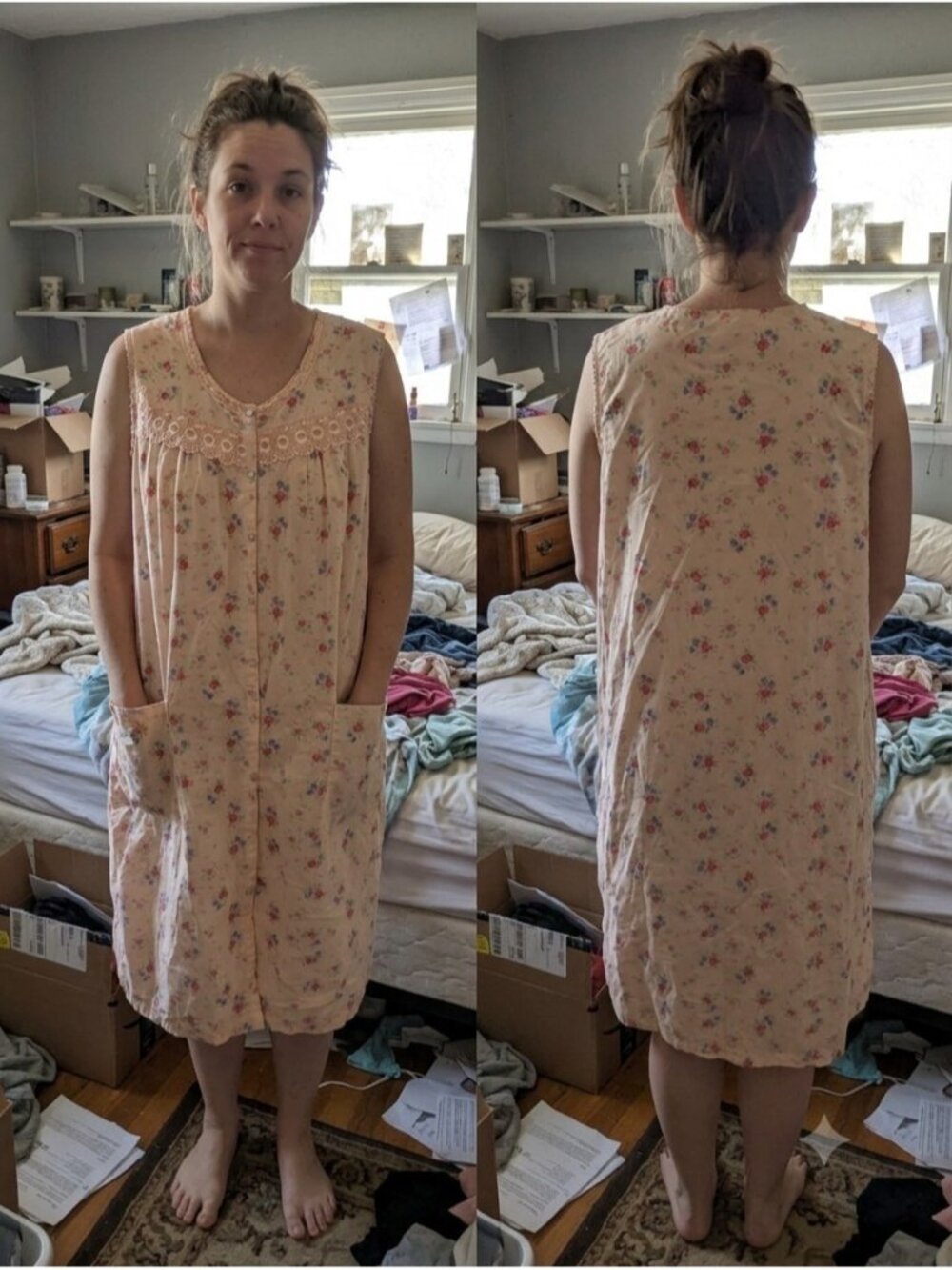 Pink K Duster House Dress Womens XL Pink Floral Pearl Snap Front Robe Lounge